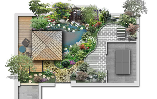 中國古典庭院園林景觀psd平面圖